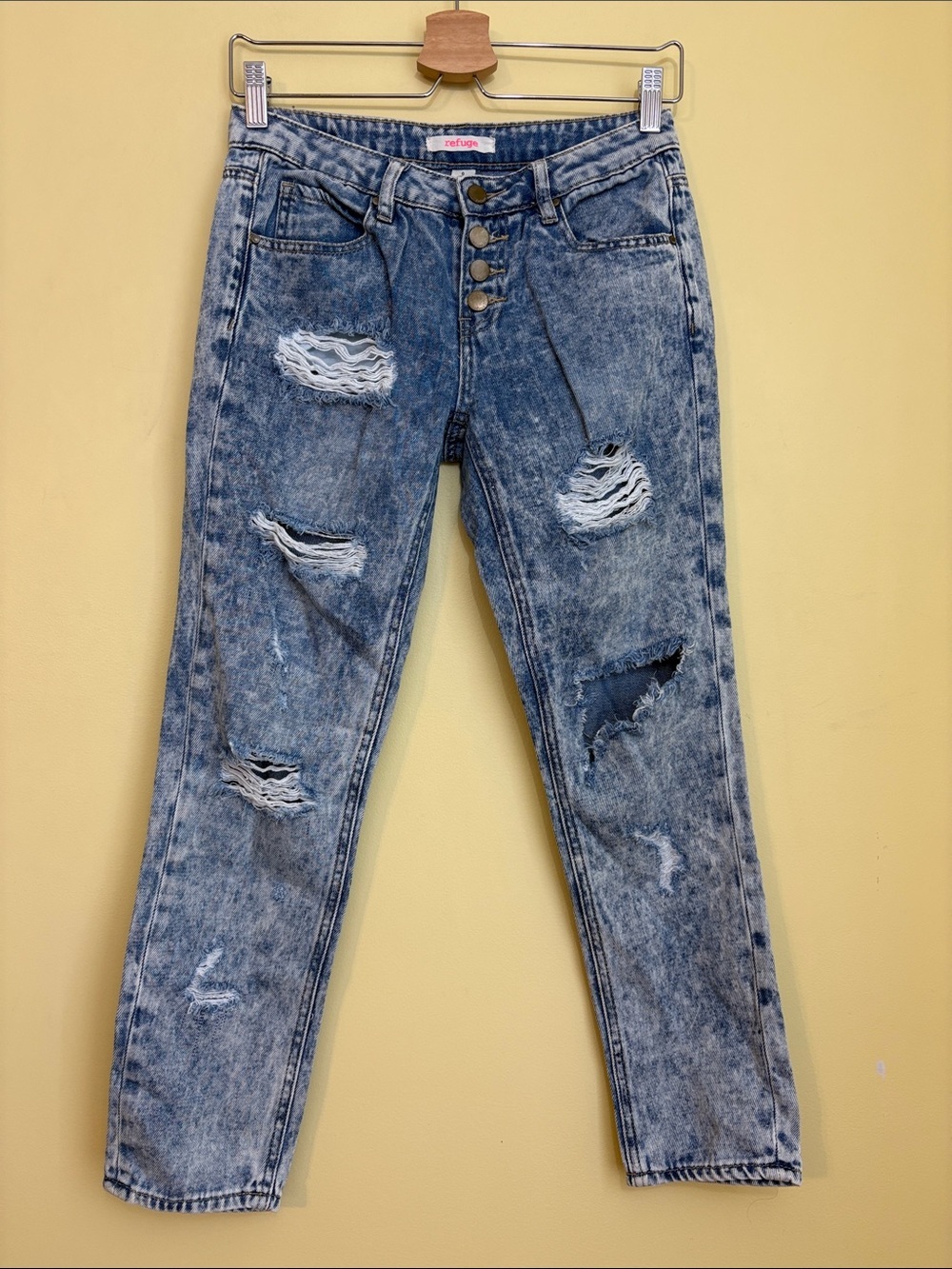 Refuge | Acid Wash Distressed High Rise Mom Jeans 90s Grunge Streetwear Y2K 0 - Picture 3 of 13